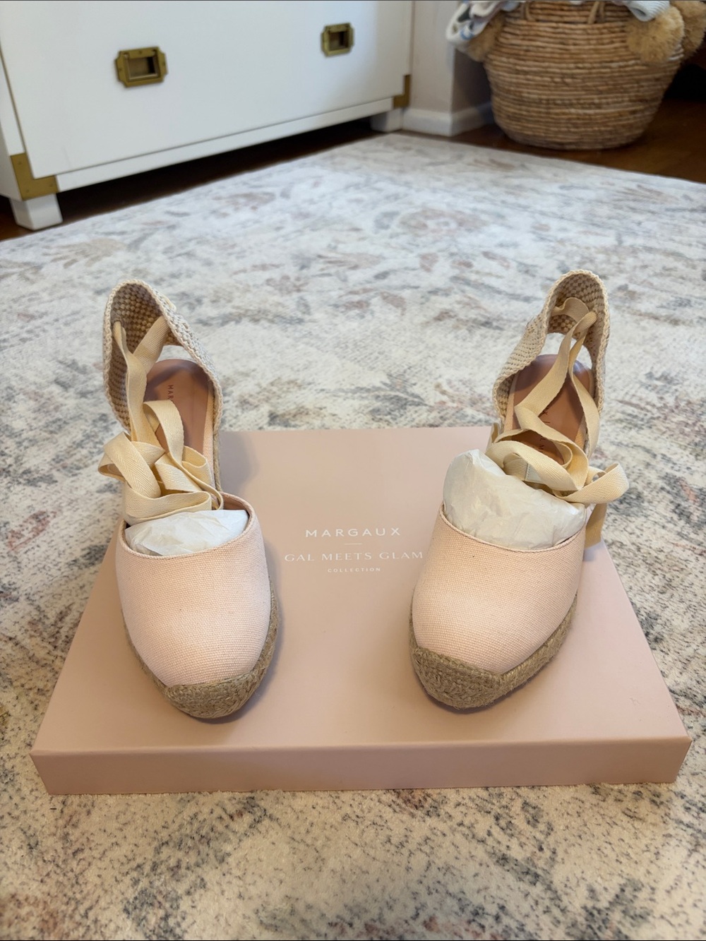 Margaux x Gal Meets Glam Blush Pink Espadrille Wedge with Ankle Ties - Picture 2 of 4